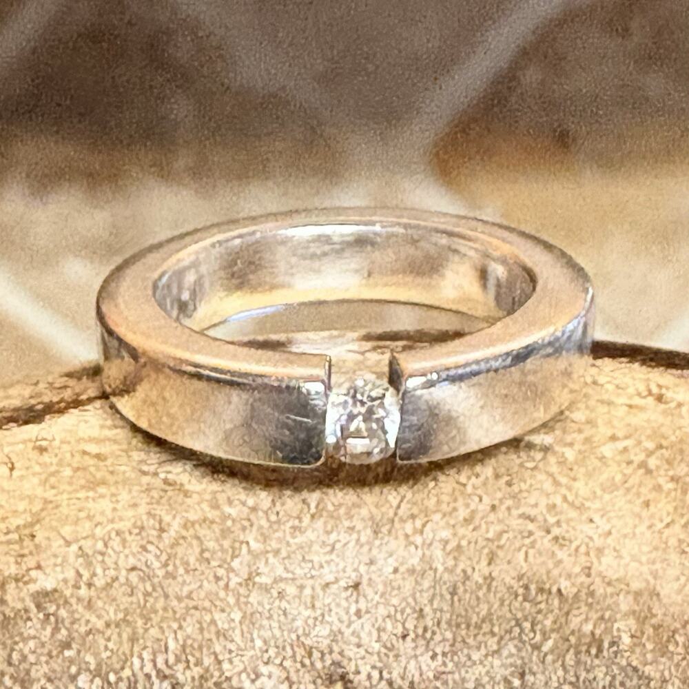 Sterling Silver and White Topaz Band Tension Flush Setting Size 5.5